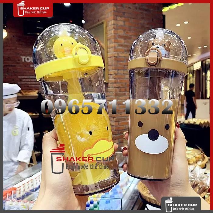 Bình nước hình thú kèm ống hút và khuấy