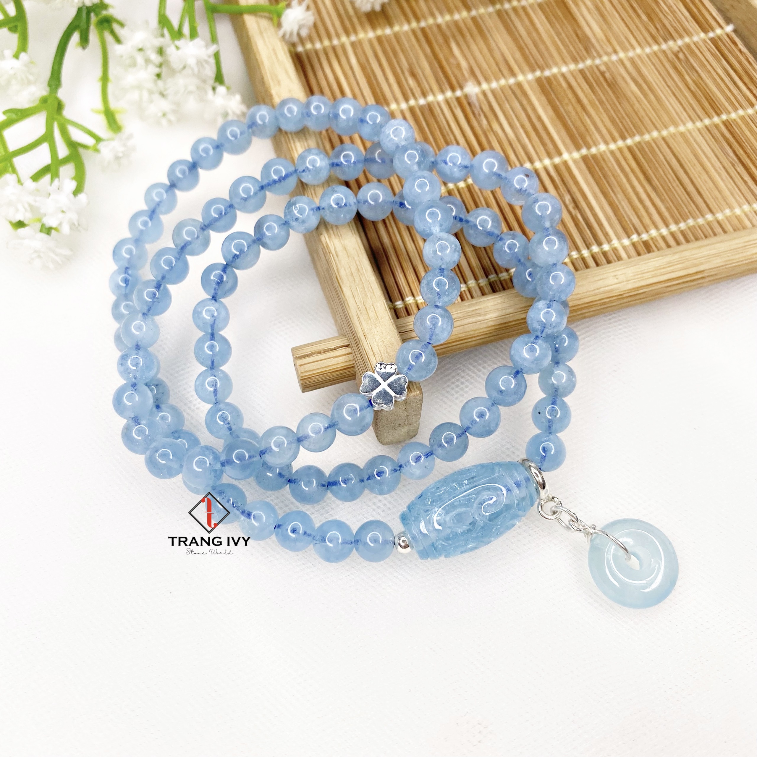 Vòng Tay Hạt Đá Aquamarine mệnh thủy mộc - TRANG IVY