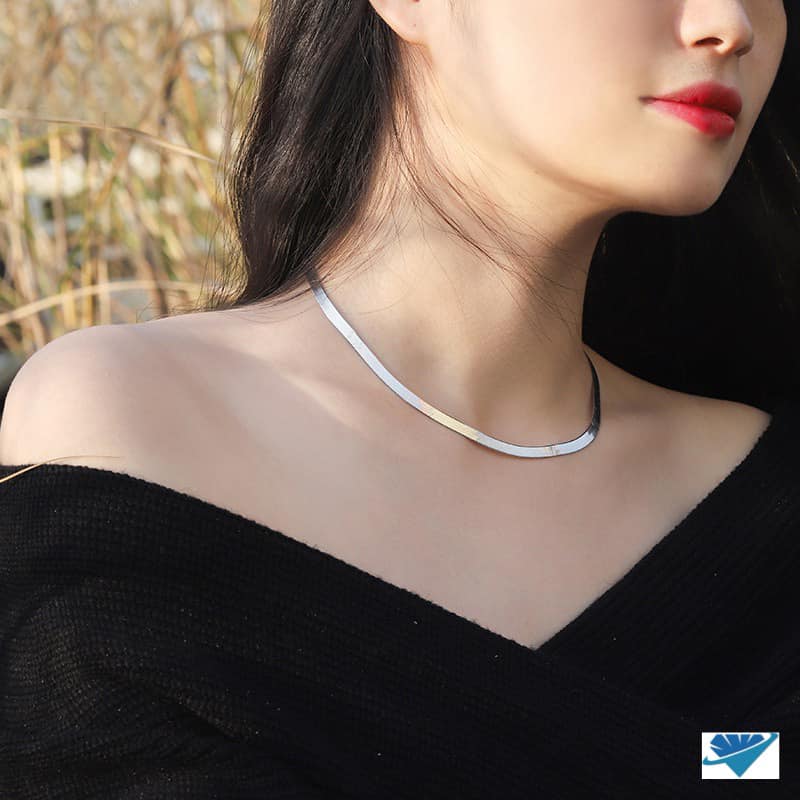 Dây chuyền nữ Choker bản dẹp chất liệu bạc Ý MS16c