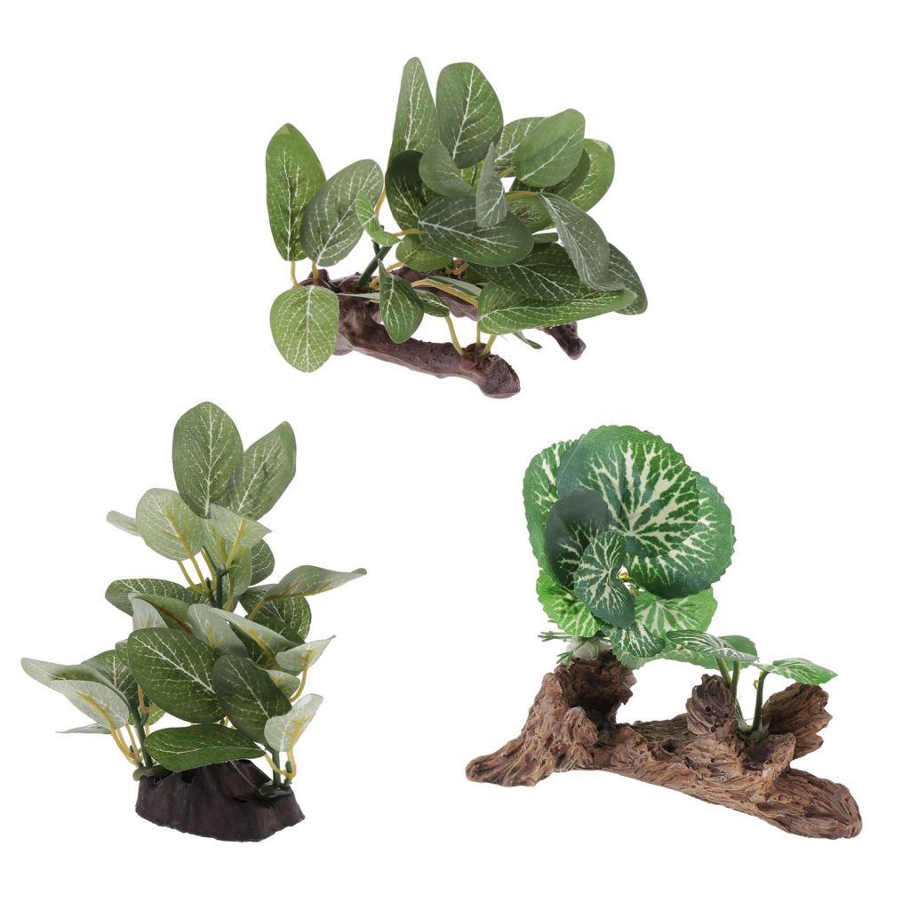 Reptile Resin Artificial Plant, Terrarium Grass Flexible Pet Habitat Decor for Crested Gecko Lizard Spider Scorpion Snake Other Small Animals