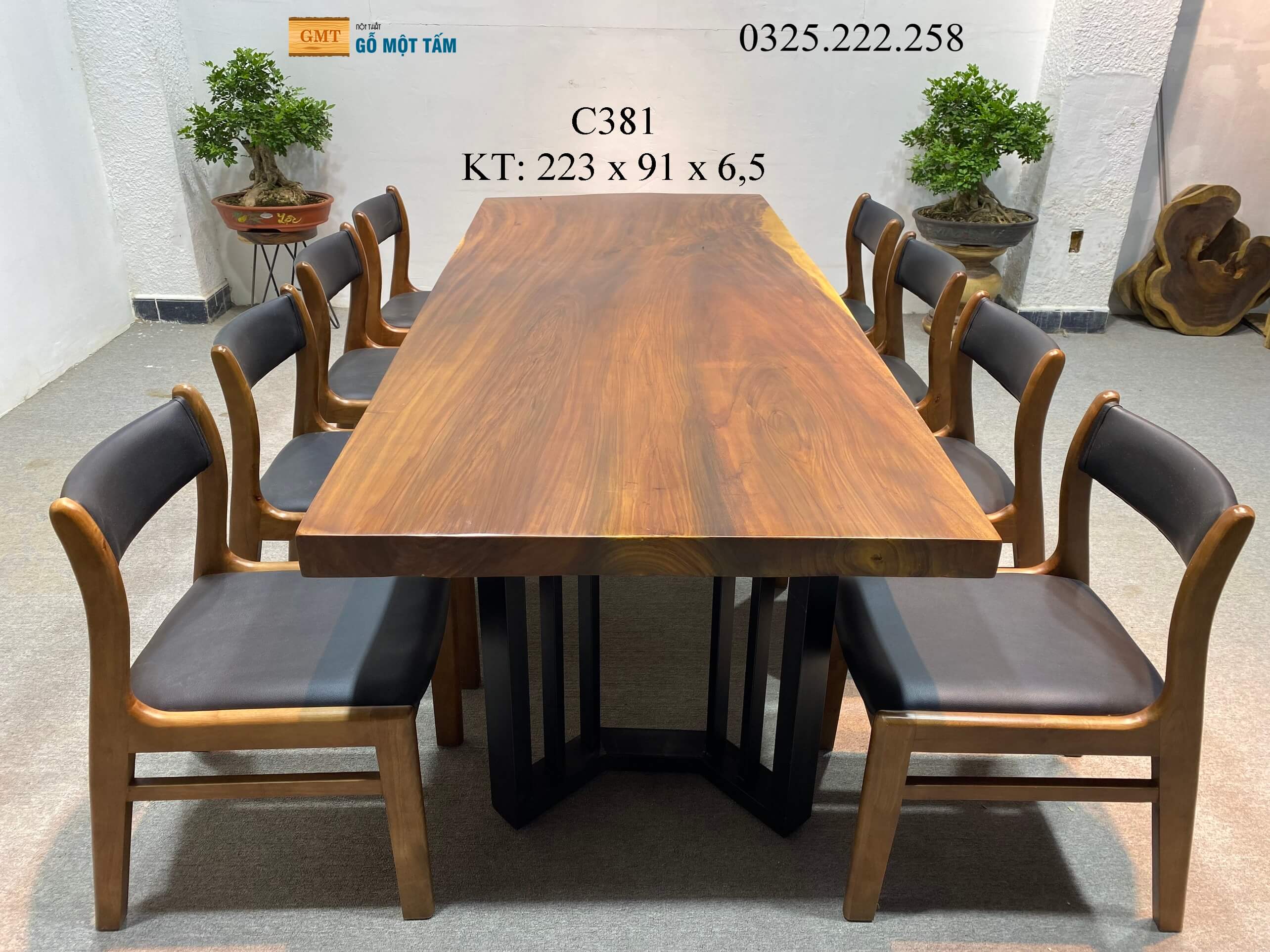 Bàn Sân Vườn Gỗ Me Tây, Bàn Ăn Gỗ Me Tây, Bàn Gỗ Me Tây Nguyên Tấm Dài 2,23m Rộng 91cm Dày 6,5cm