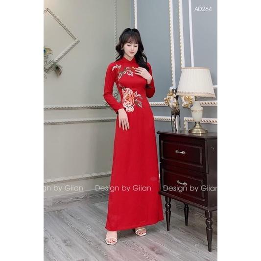 ÁO DÀI LỤA MANGO THÊU HOA MẪU ĐƠN MÀU CAO CẤP
