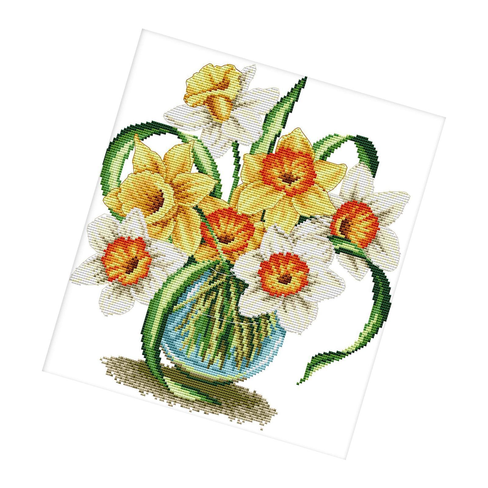 Flower Cross Stitch Stamped DIY Adult Beginners Embroidery Starter Kits