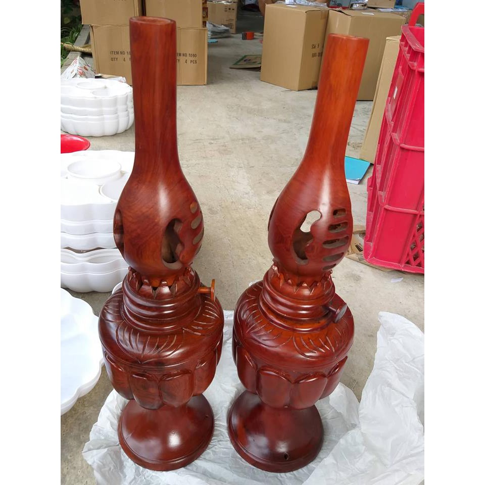 Cặp đèn dầu gỗ hương - Kích thước:  30cm