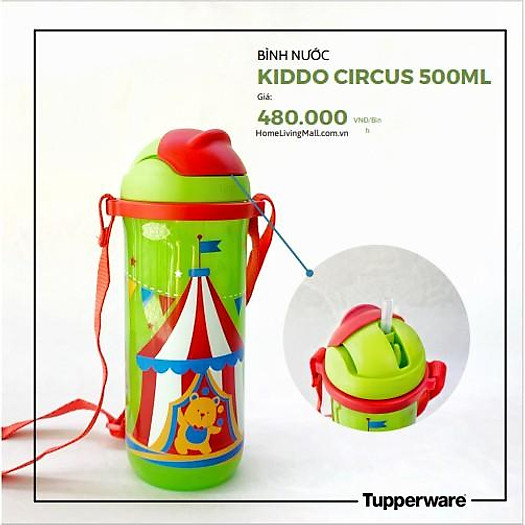 BỘ HỘP CƠM KIDDO CIRCUS - BÌNH NƯỚC ECO CÓ ỐNG HÚT KIDS PRINTABLE STRAW TUMBLER 500ML