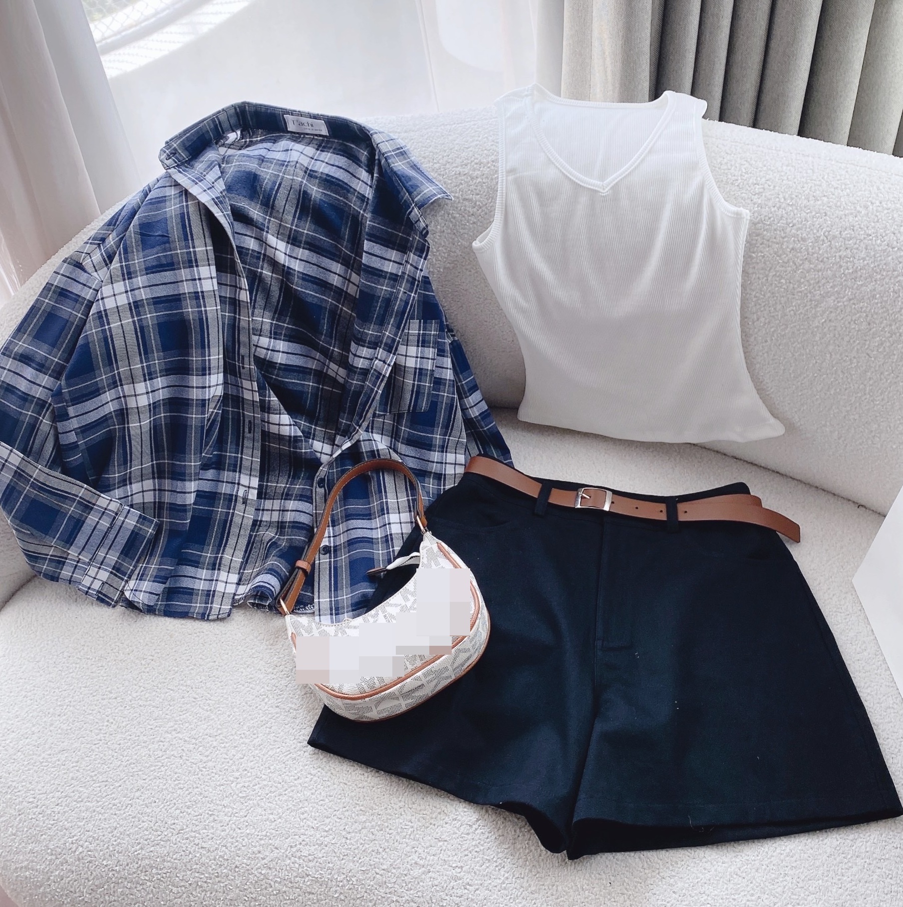 SET ÁO SƠ MI NỮ CARO RỘNG + QUẦN NGẮN SHORTS LƯNG CAO ỐNG RỘNG + ÁO THUN DÂY TRƠN ĐI BIỂN DẠO PHỐ ĐI HỌC ĐI CHƠI CÔNG SỞ
