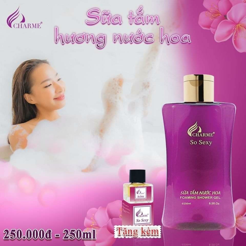 Sữa tắm nước hoa, Charme So Sexy, dòng sữa tắm trắng da, dưỡng ẩm toàn thân, dưỡng da trắng sáng, 250ml