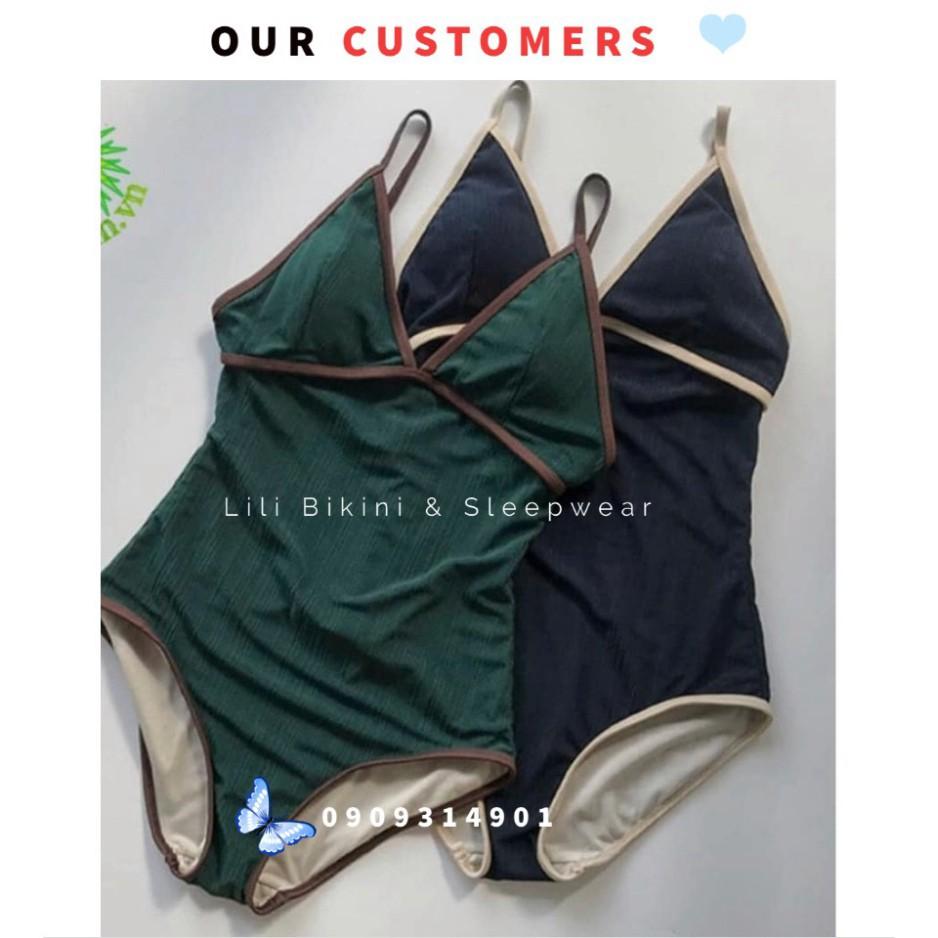 Bikini mẫu mới 2021 Hàn Quốc màu xanh navy viền sang trọng, tôn dáng hàng cao cấp vải xịn có mút lót ngực