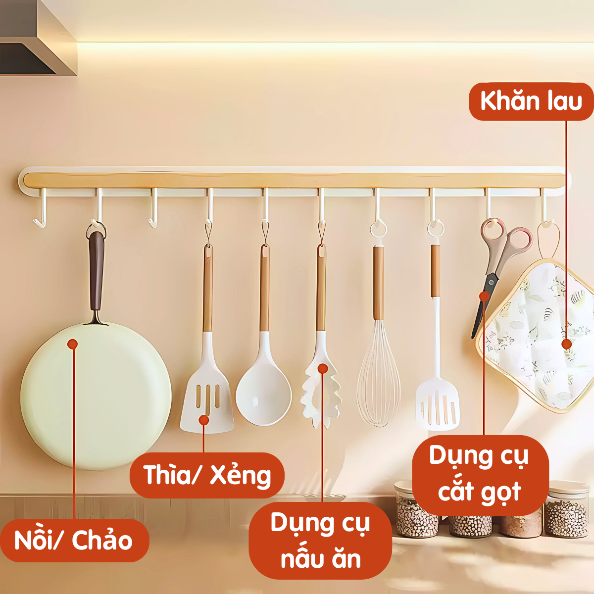 Móc treo nhà bếp Dola Home tối giản, phong cách Japandi, không cần khoan tường treo đồ nhà bếp,tiết kiệm không gian