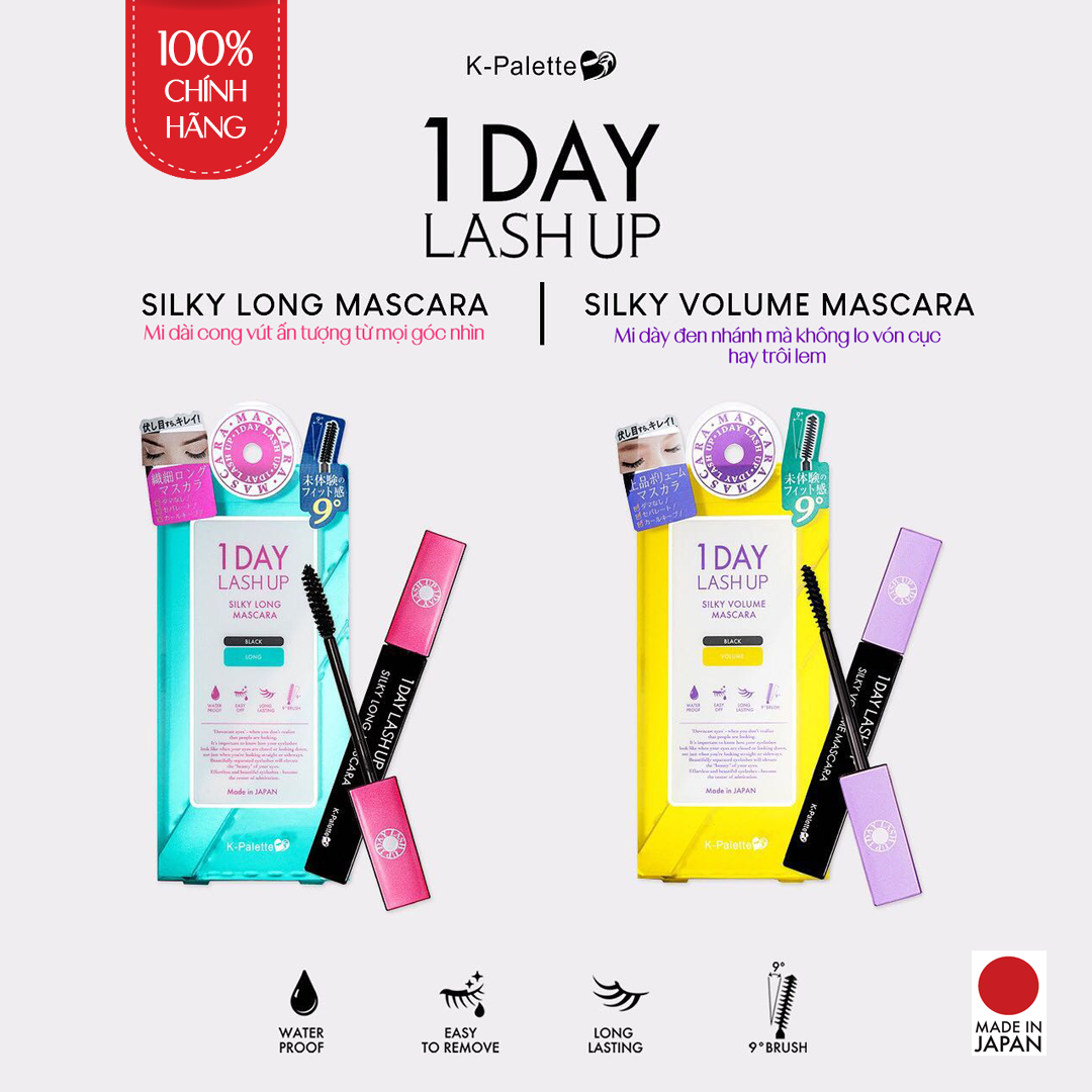 Mascara Chuốt Dày Mi K-Palette 1Day Lash Up Siêu Mịn, Chống Nước Chống Lem, Không vón Cục