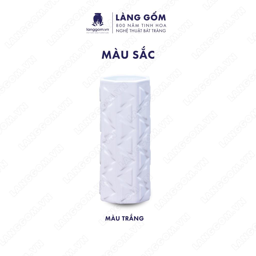 Bình hoa, lọ hoa Gốm sứ Bát Tràng cao cấp Men trắng ống tam giác dùng làm quà tặng, trang trí - Làng Gốm Bát Tràng