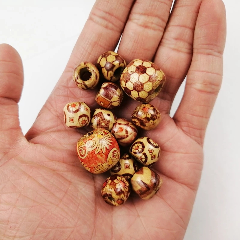 100 hạt gỗ tròn hoạ tiết vintage để làm đồ trang trí