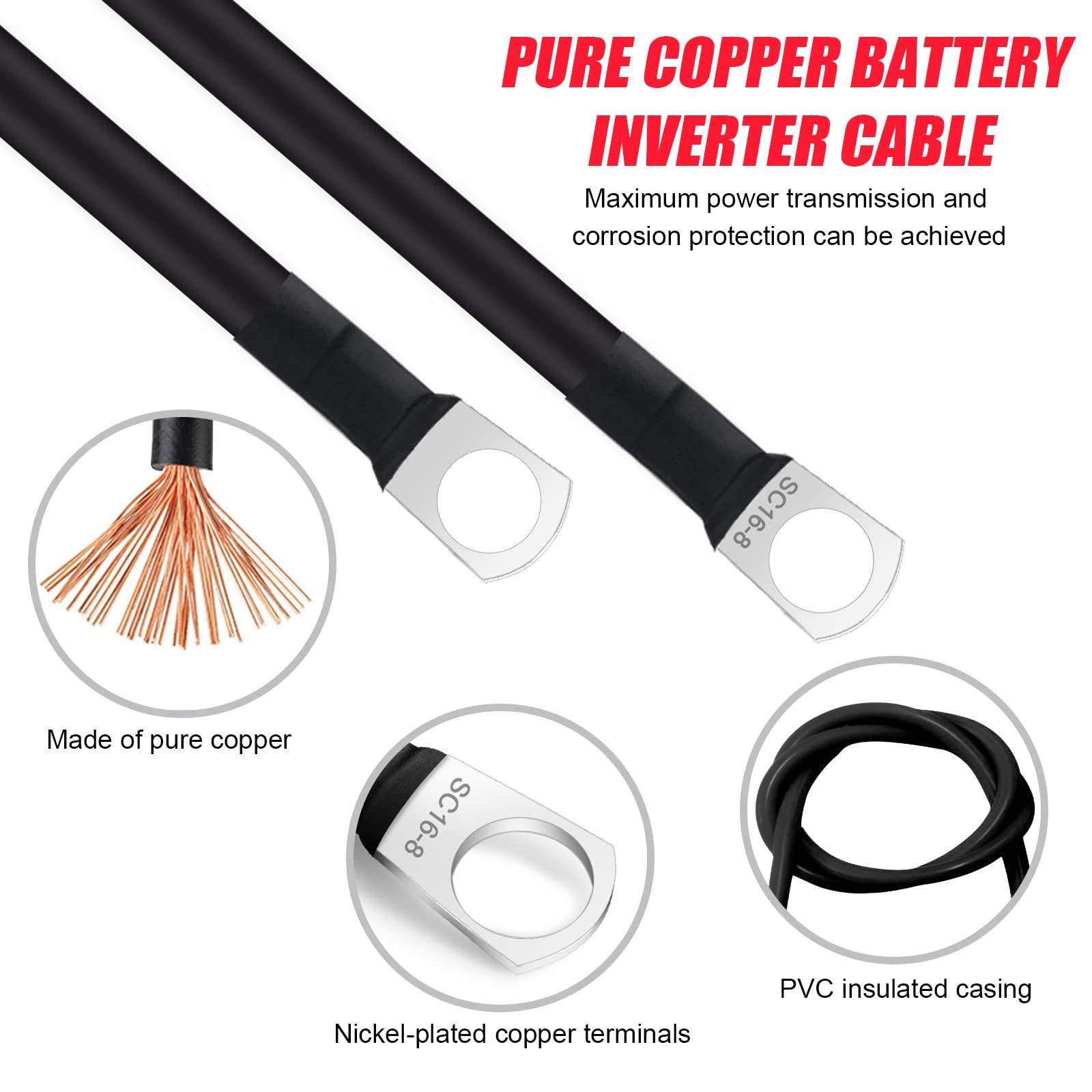 2 mảnh cáp pin M8 50cm, cáp pin 12V Cáp pin 16mm2 đồng, cầu nối nguồn điện, pin ô tô cộng với cáp với 2 màn hình, cho cáp điện mặt trời xe máy, v.v.