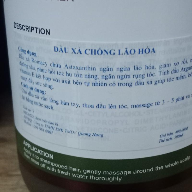 BỘ DẦU GỘI XẢ, HẤP Ủ, DƯỠNG PHỤC HỒI, SUÔN MƯỢT, GIẢM RỤNG ROMACY ASTAXANTHIN ARGAN OIL + Gội xả gói Karseell 15ml - BỘ GỘI XẢ 500ML*2