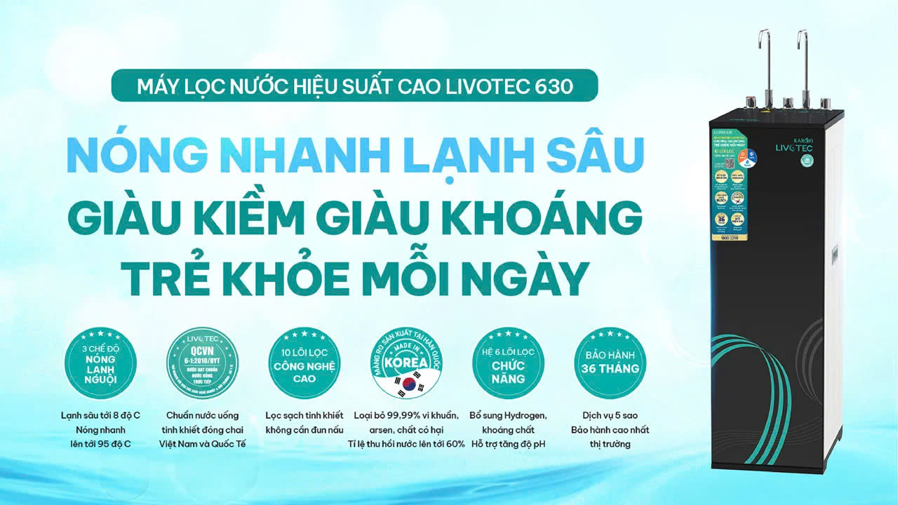 Máy lọc nước nóng lạnh RO 10 lõi Livotec 630 - Giao trước lắp sau miễn phí toàn quốc - Bảo hành 36 tháng - Hàng chính hãng