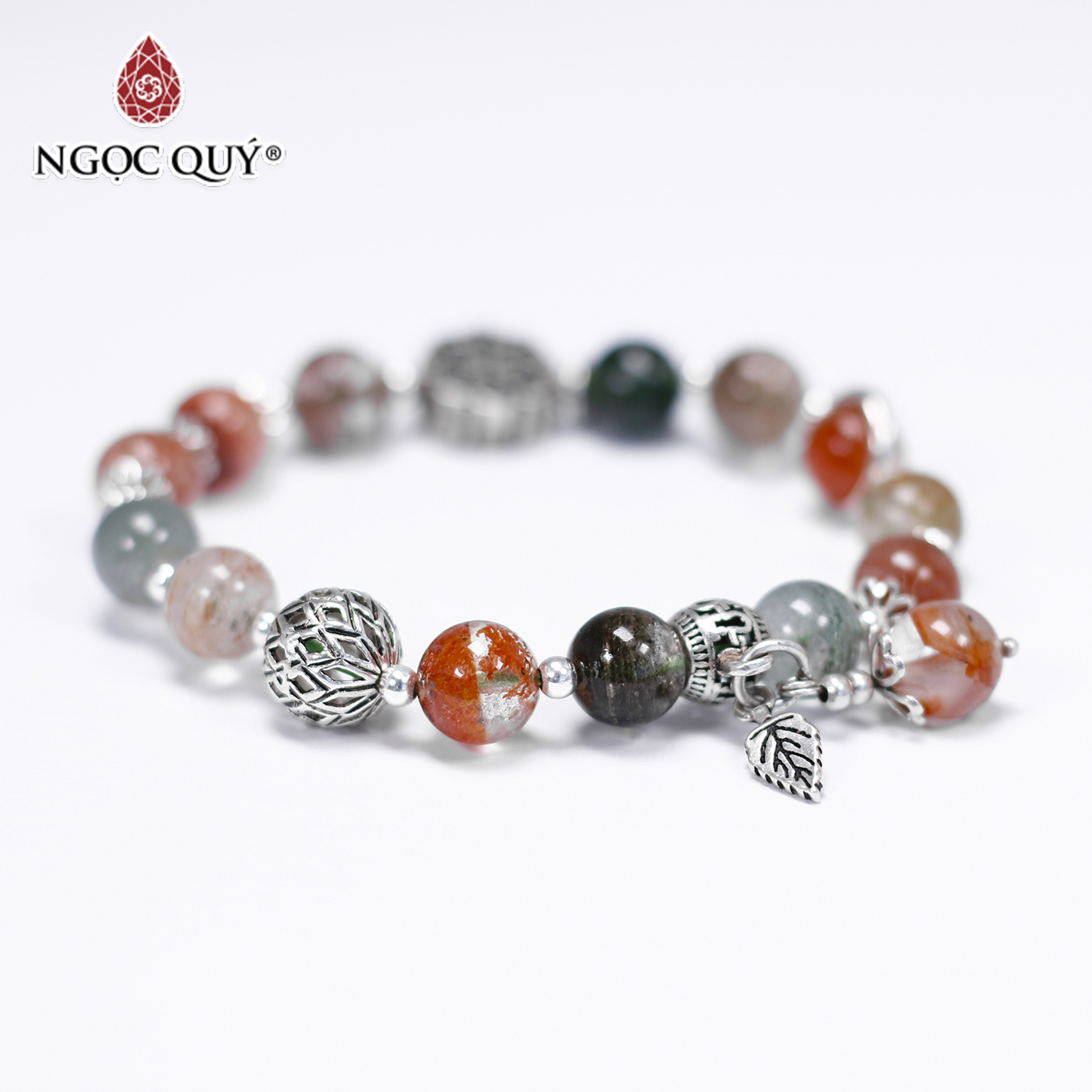 Vòng tay đá ưu linh đa sắc phối charm bạc size hạt 9mm - Ngọc Quý Gemstones