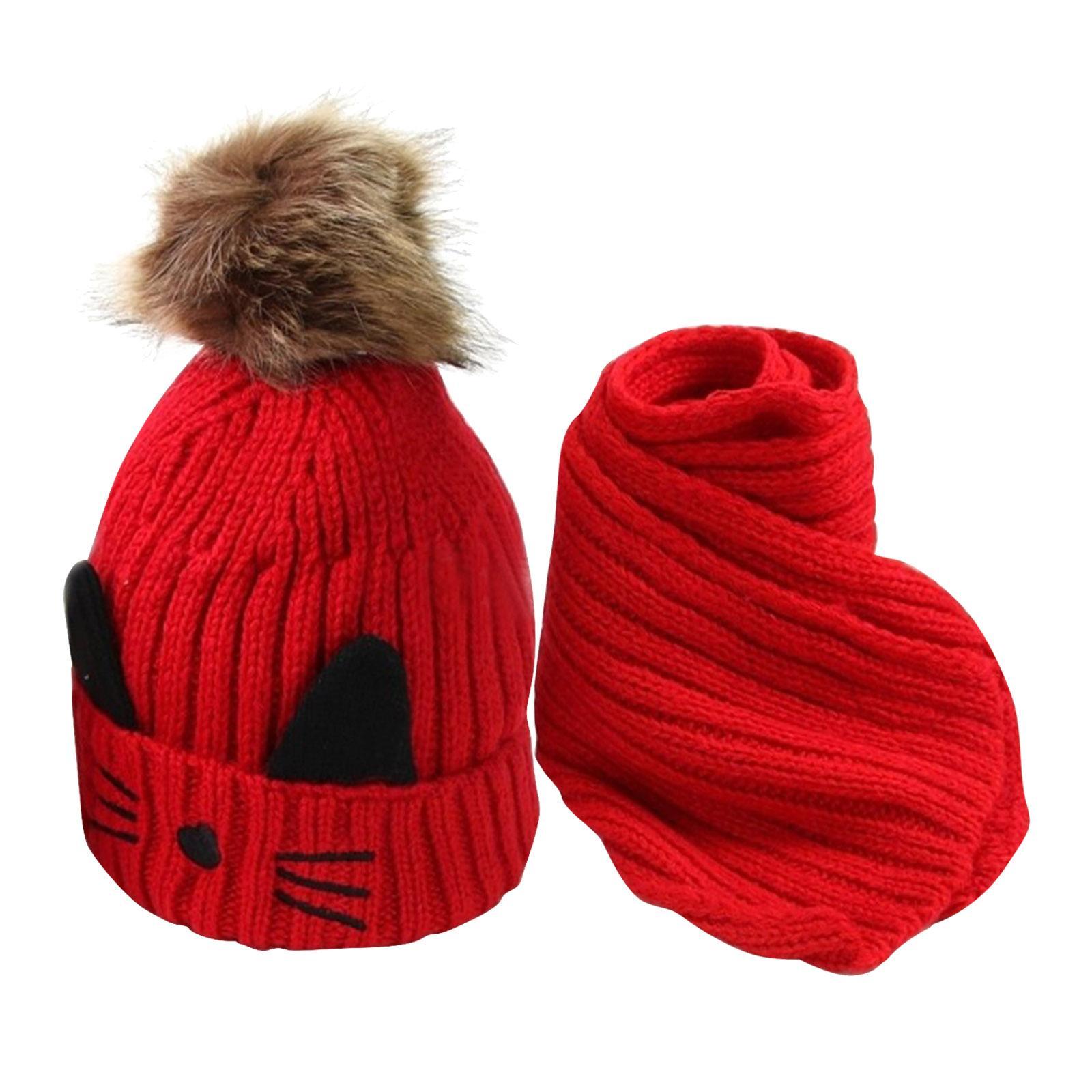 Lovely Pompom Infant Toddler Winter Hat Scarf Set for Baby Girl