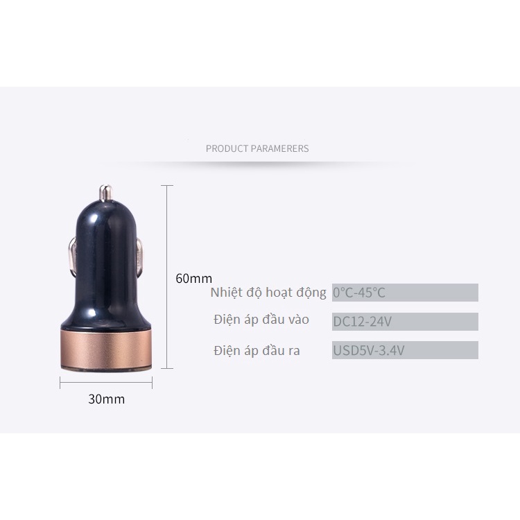 Tẩu sạc tròn 2 cổng USB có báo điện áp đầu vào 12V-24V trên ô tô