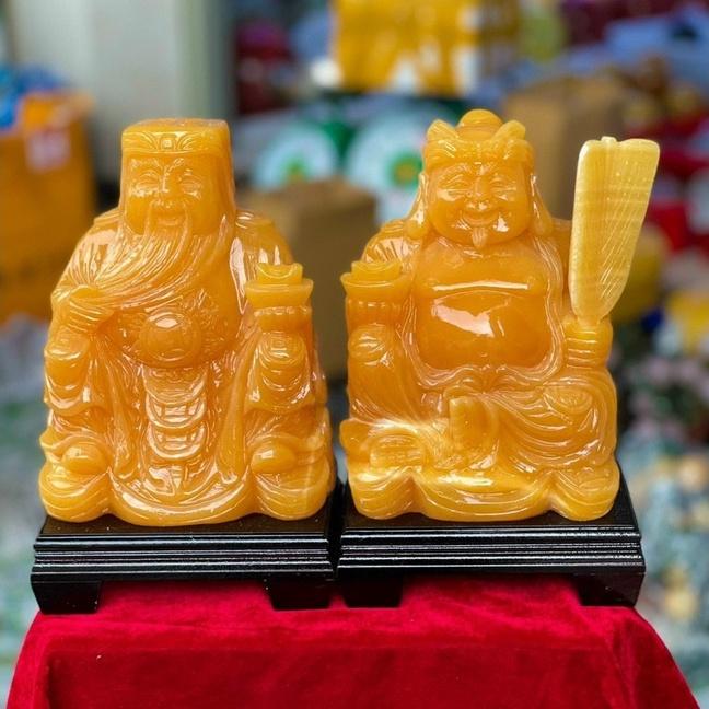 Bộ Thần Tài Thổ Địa Đá Ngọc Hoàng Long & Đá Onyx Xanh - Cao 15cm & 20cm