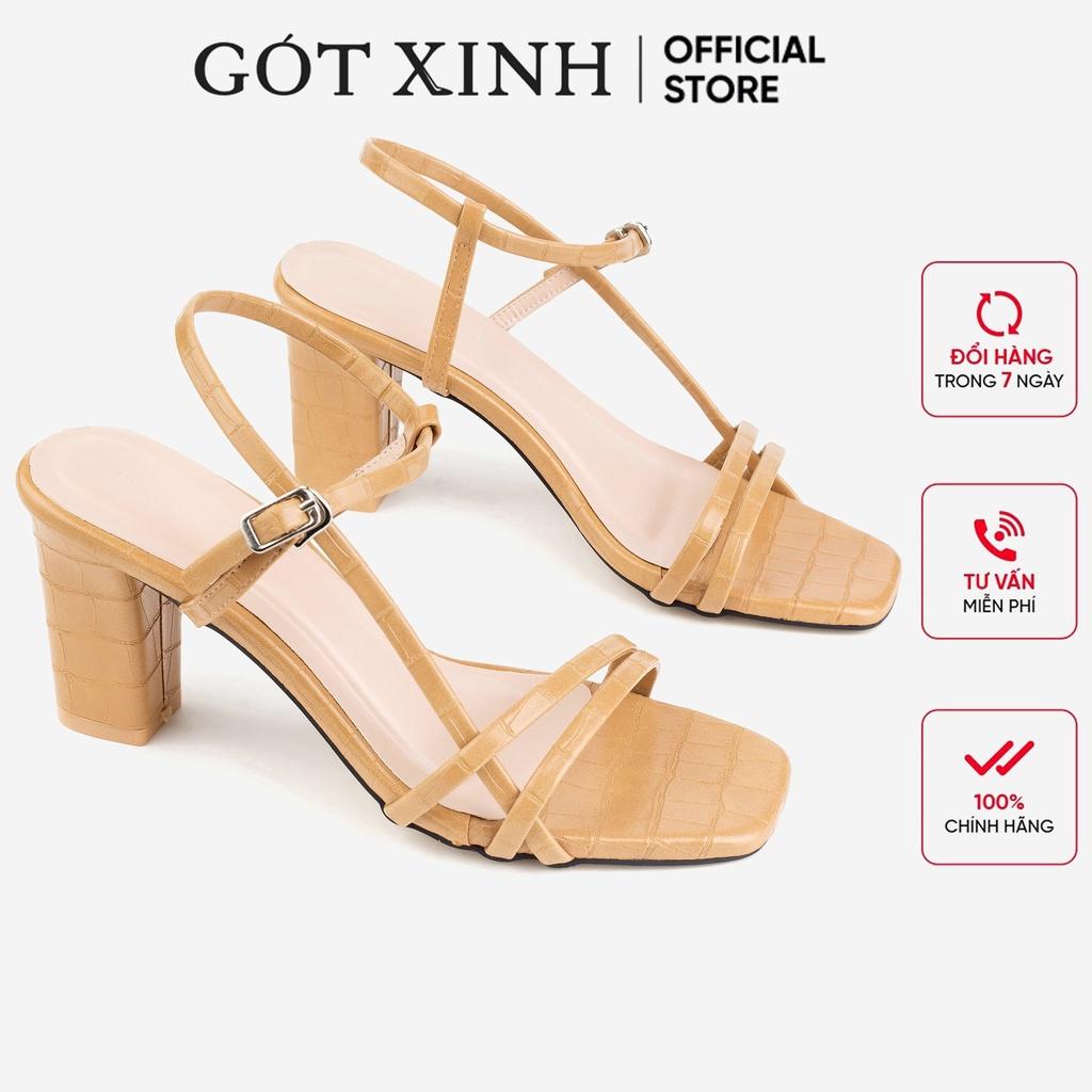 Giày sandal cao gót nữ 7cm GÓT XINH GD11 quai ngang da mềm gót vuông