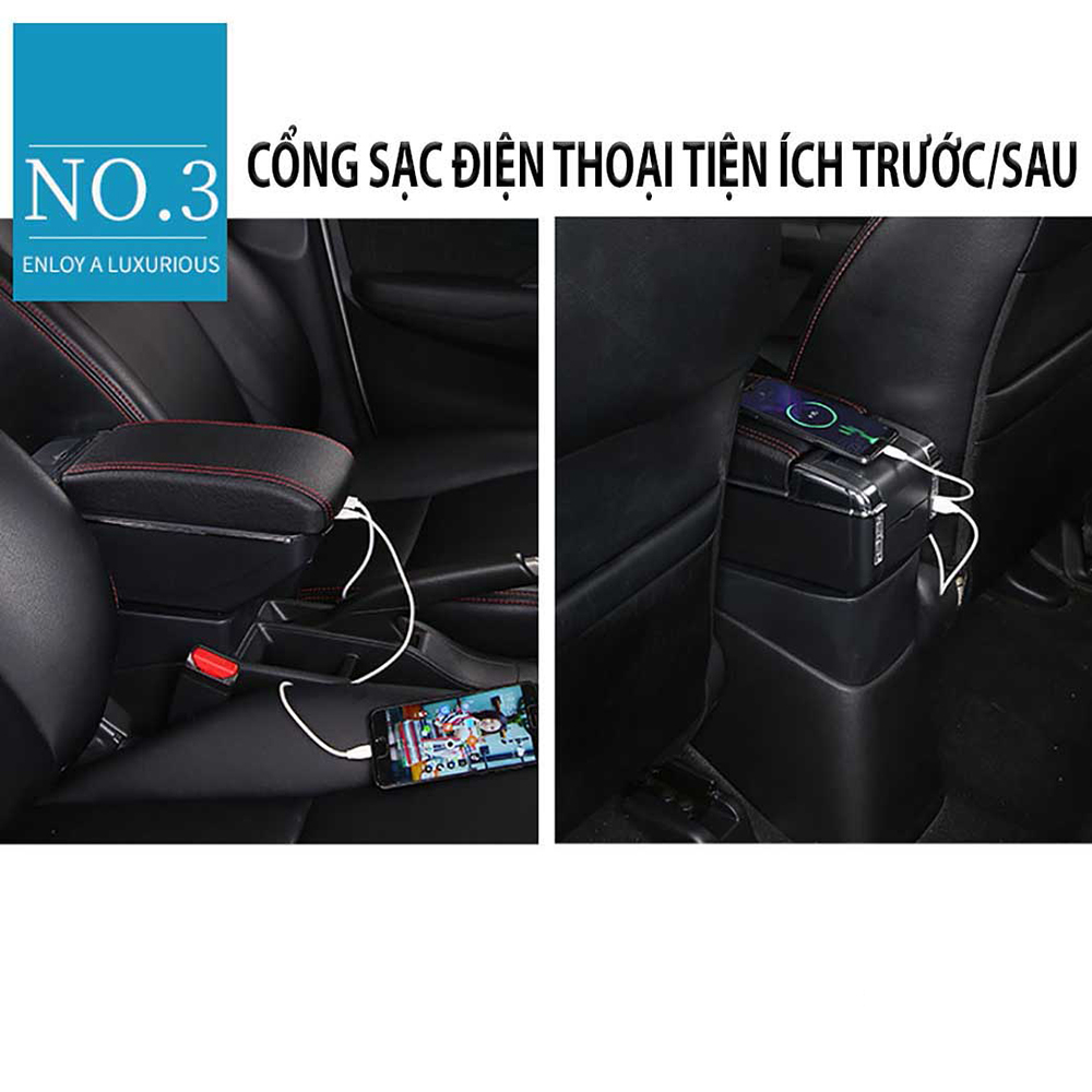 Hộp tỳ tay ô tô, xe hơi cao cấp dùng cho xe Hyundai Elantra tích hợp 7 cổng USB