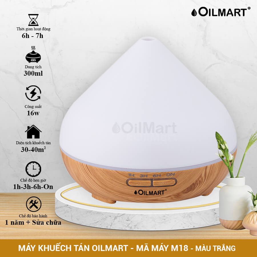 Máy Khuếch Tán Tinh Dầu Oilmart Nụ Trắng M18 - 16W 300ml