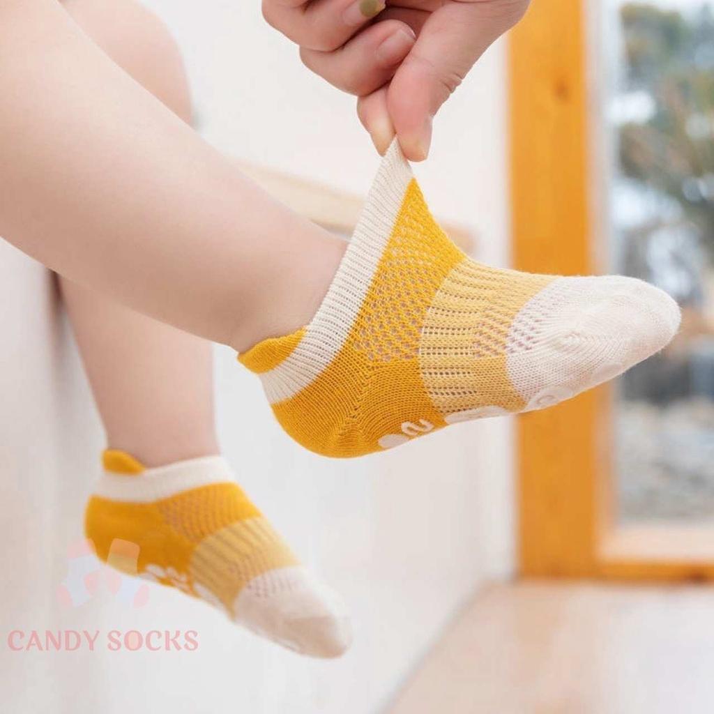 Tất trẻ em chống trượt, Set 5 đôi tất chống trượt chất cotton cổ thấp mềm mại thoáng khí cho trẻ sơ sinh