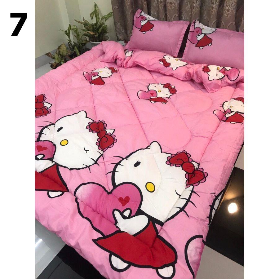 Bộ chăn ga gối vải cotton poly 5 món chăn chần phao loại có ruột bông dày