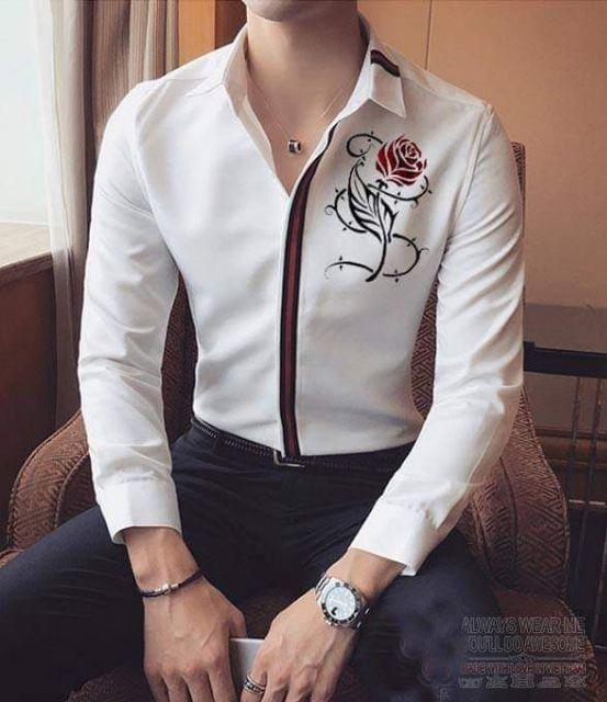 Áo sơ mi nam họa tiết hoa hồng TN