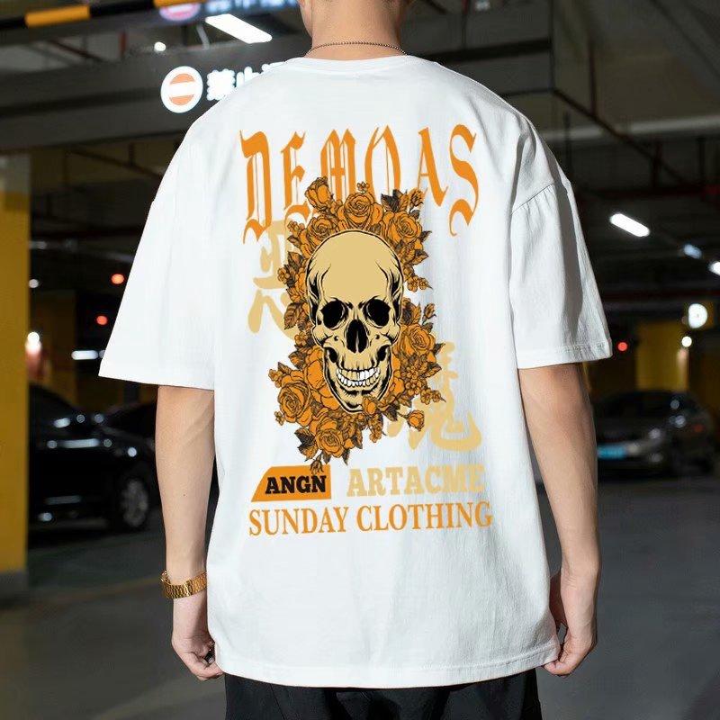 Áo Thun Nam Ngắn Tay In Hình Đầu Lâu Cá Tính