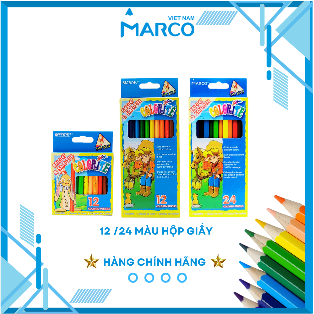 Hộp Bút Chì Màu Marco Colorite - 12/24 Màu - Hộp Giấy Phù Hợp Cho Trẻ Em