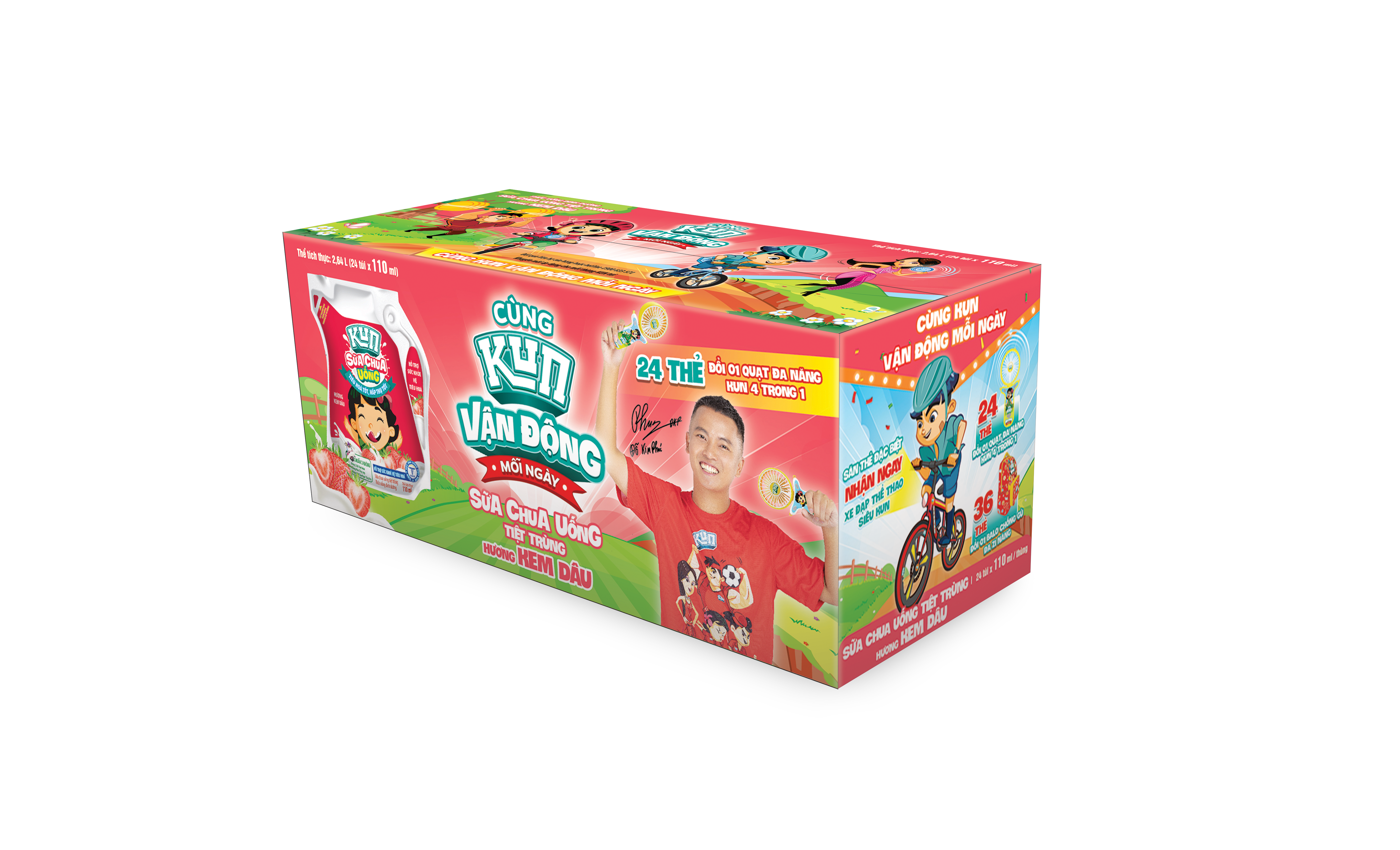 Kun sữa chua uống hương dâu thùng 24 túi x 110ml