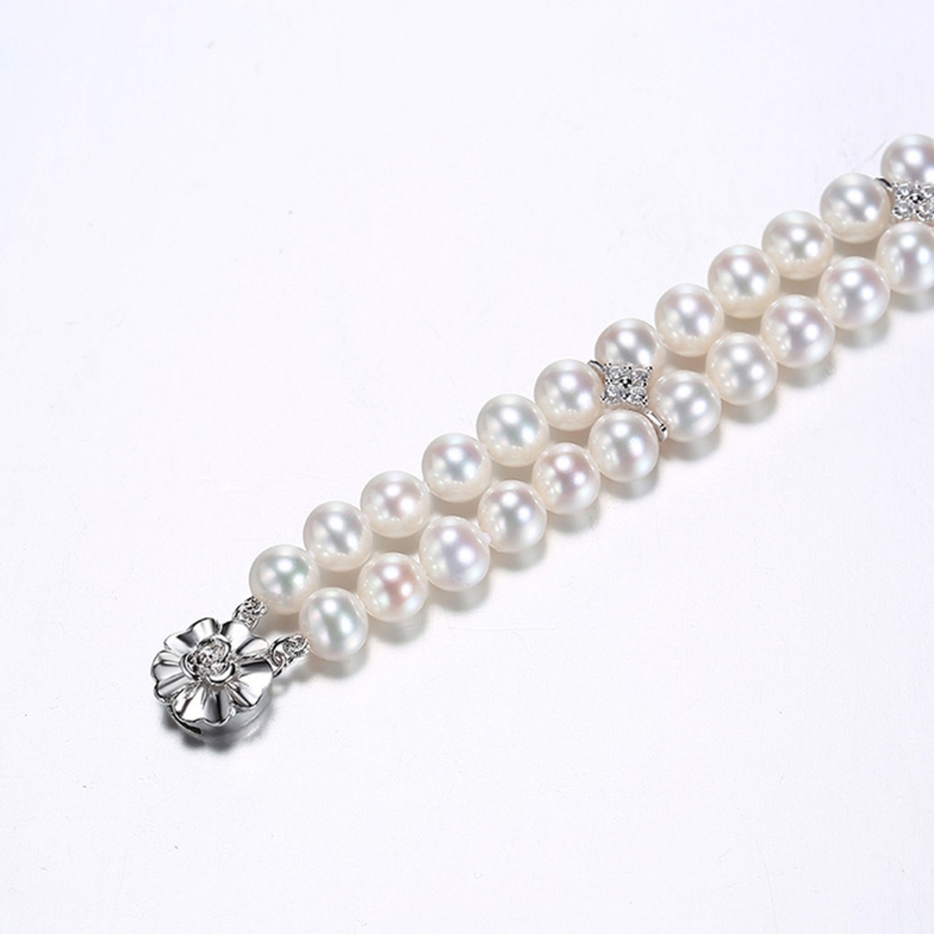 Vòng Tay Ngọc Trai Nước Ngọt Thiên Nhiên Cao Cấp - Chuỗi Đôi Tròn Mix - Trang Sức Cô Tấm - CZ PEARL - Trắng - CTJ2709