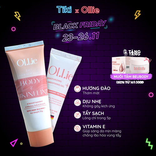 Kem tẩy lông OLLIE + gel dưỡng ngăn mọc lông OLLIE , tẩy lông bikini, nách, tay, chân, an toàn không đau rát dung tích 70ml