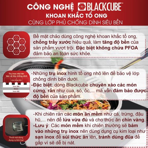 Bộ nồi và chảo chống dính Blackcube tổ ong sâu lòng 3 lớp đáy liền inox 304 Fivestar Plus 5 món quai oval nắp kính