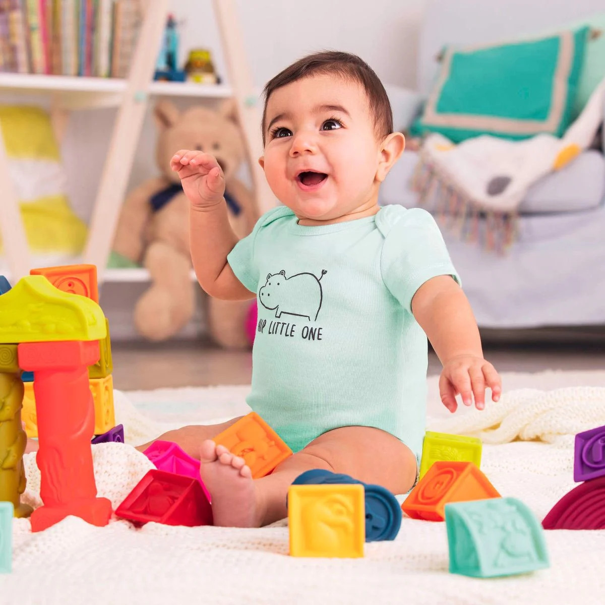 Đồ chơi Bộ gạch mềm kiến trúc B.Toys - Battat cho trẻ từ 6 tháng học về hình khối và màu sắc, vận động tinh
