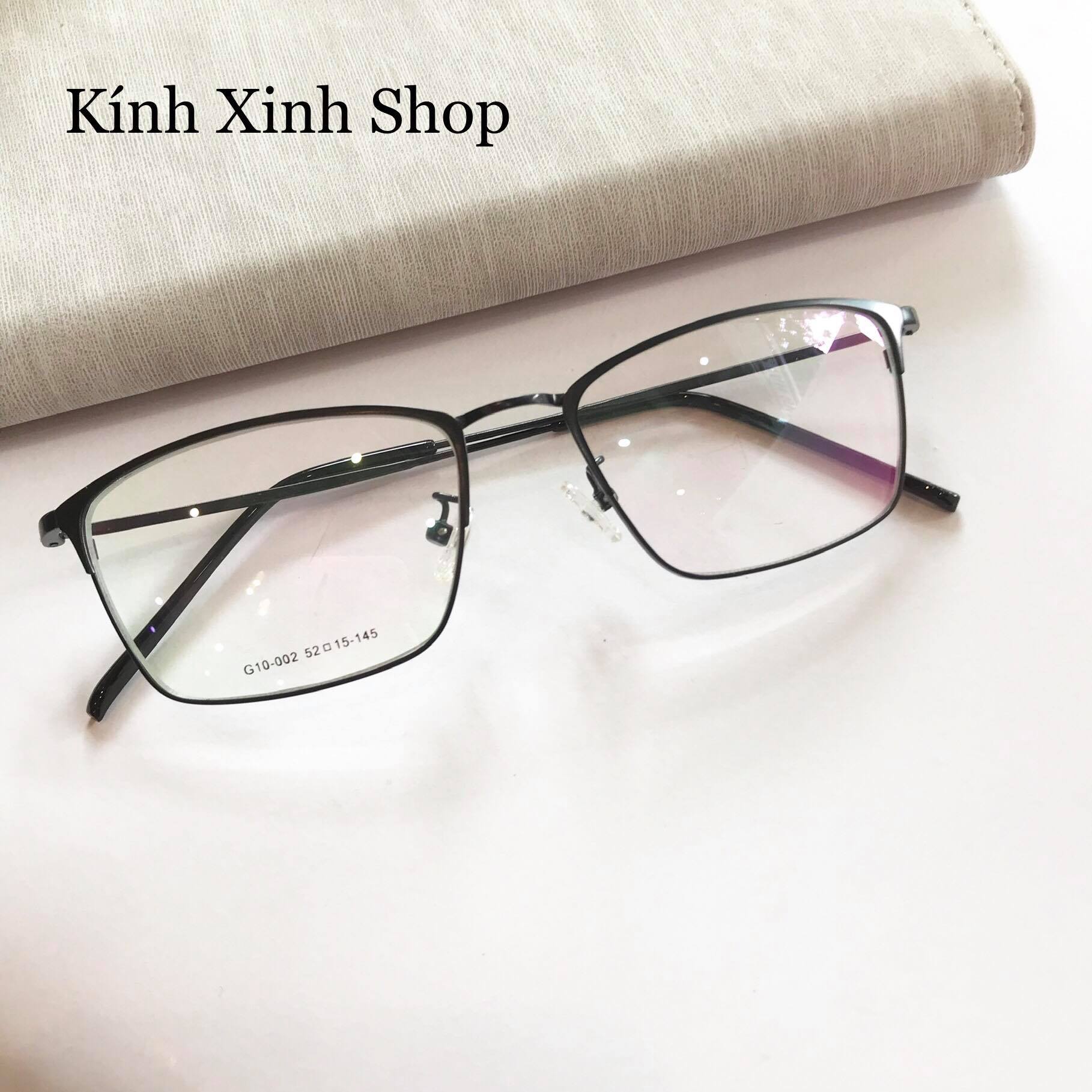 Kính Giả Cận, Gọng Kính Cận Dáng Vuông Kim Loại Mảnh Hàn Quốc Chống Bức Xạ, Chống Ánh Sáng Xanh