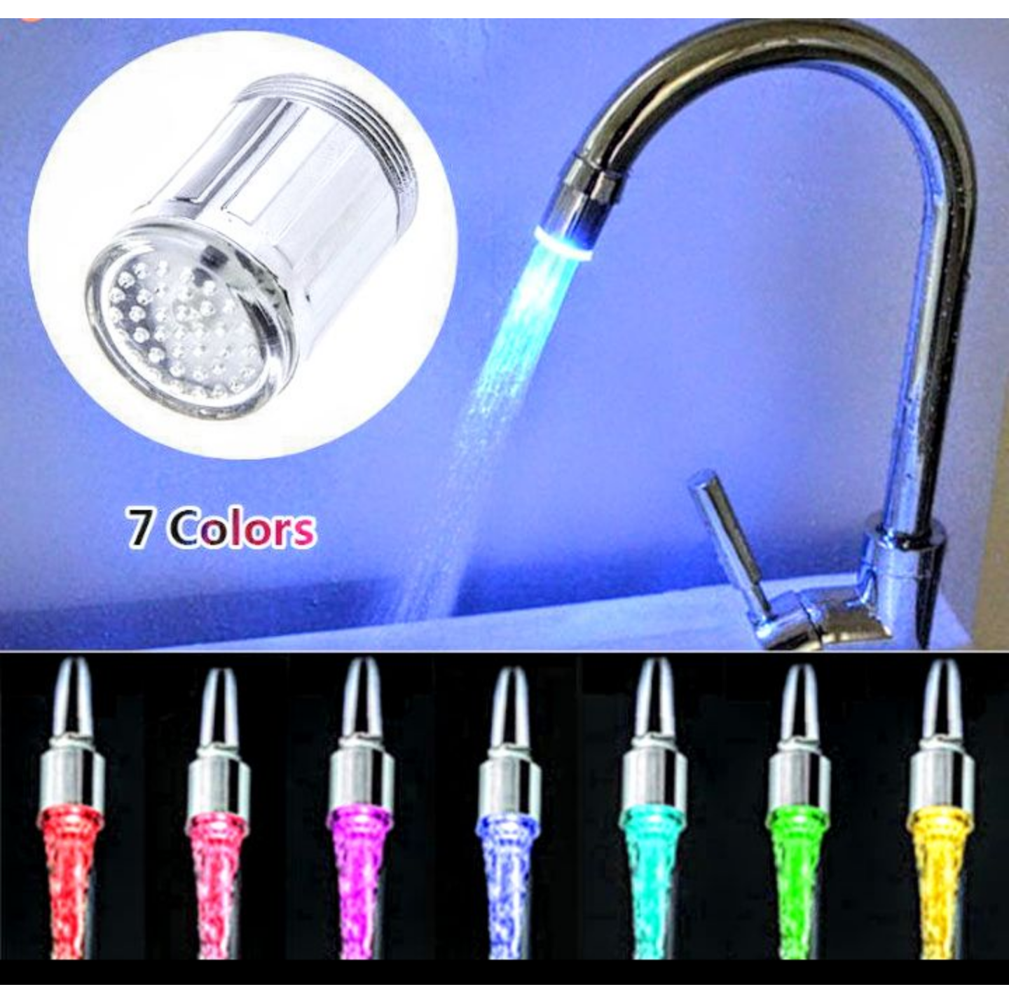 1 ĐẦU VÒI LỌC NƯỚC CÓ ĐÈN LED MÀU AN TOÀN KHÔNG CẦN ĐIỆN HAY PIN SÁNG CỰC ĐẸP LOẠI TỐT