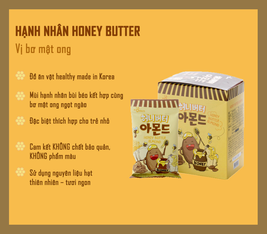 Hạnh Nhân vị Bơ Mật Ong Sunnuts Size Lớn (180g) Honey Butter Almond Nhập Khẩu Hàn Quốc