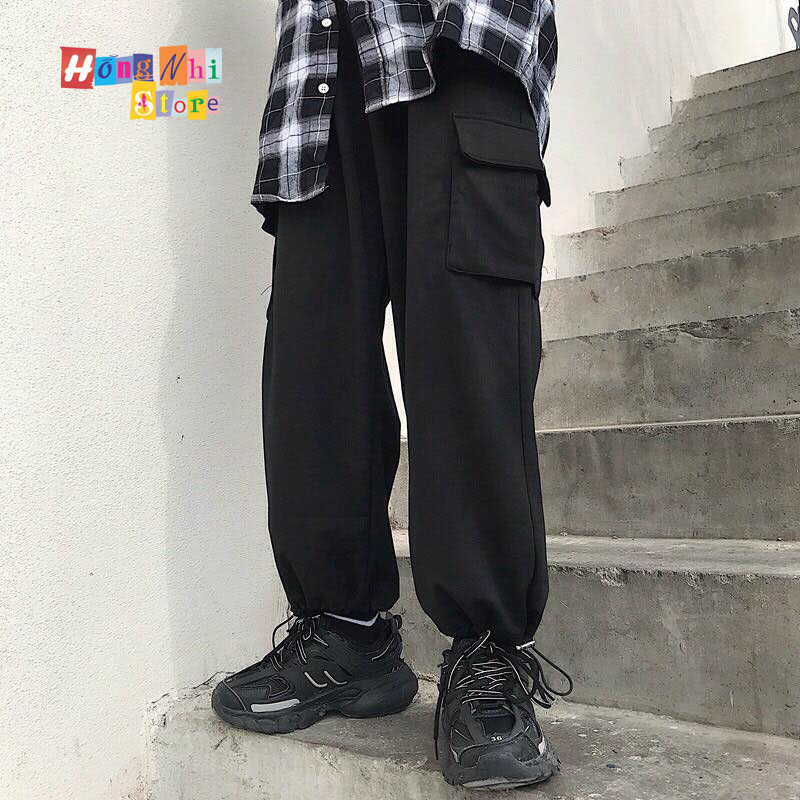 Quần Jogger Box Unisex 2 Túi Lưng Thun Bo Lai Dáng Rộng Màu Đen - MM