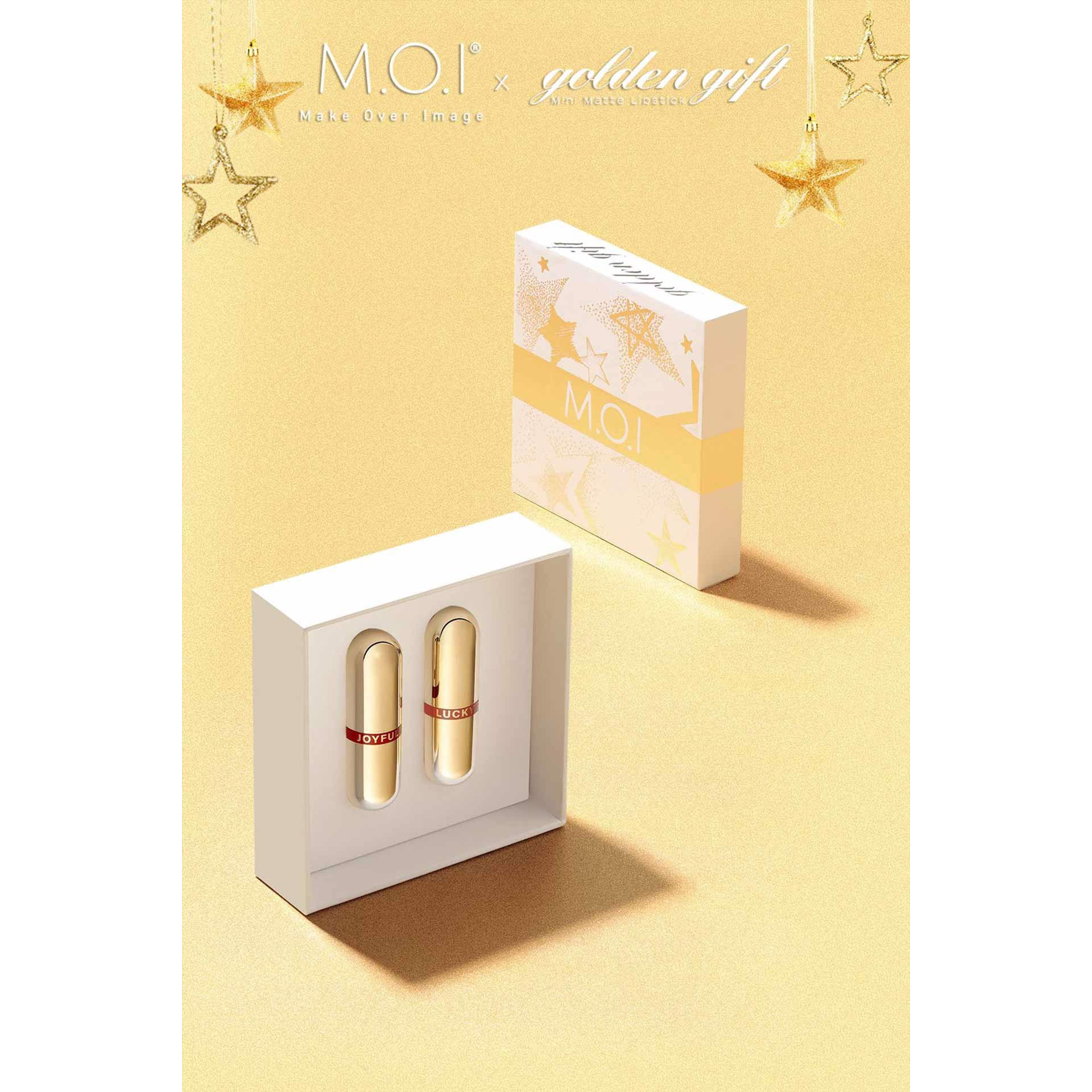 SET 2 JOYFUL SON THỎI MINI GOLDEN GIFT M.O.I (CAM NÂU ĐẤT &amp; ĐỎ CHERRY)