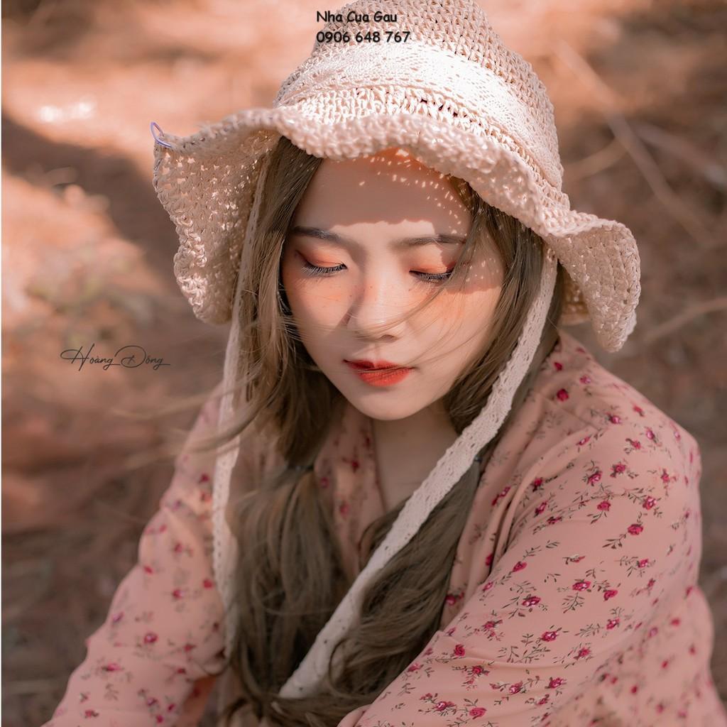 Nón cói ren cột nơ đi chơi siêu xinh