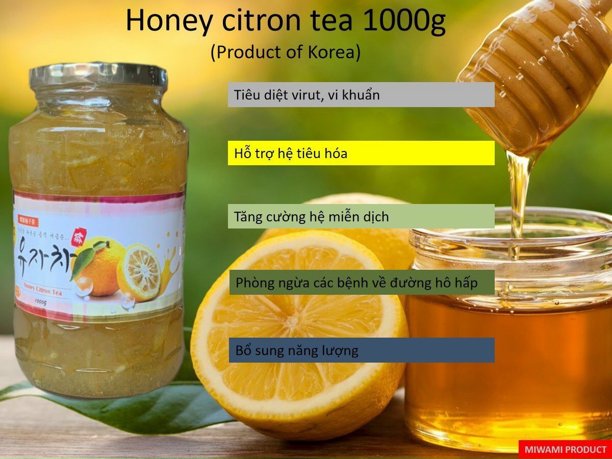 Trà mật ong chanh Hàn Quốc (Honey Citron Tea) - khắc phục hiệu quả ho, viêm họng, thúc đẩy tiêu hóa, đào thải độc tố, làm đẹp da, tăng cường sức đề kháng