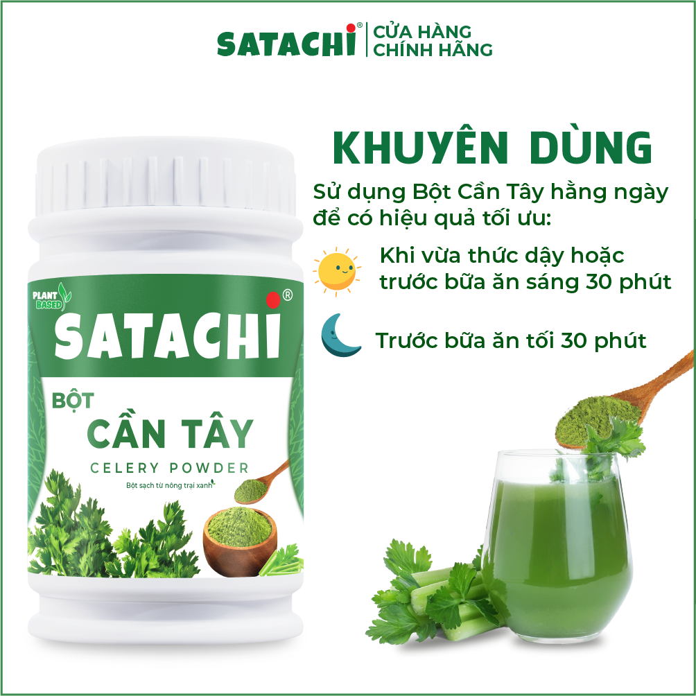 Bột Cần Tây nguyên chất SATACHI. Giảm huyết áp, tim mạch khỏe mạnh, giảm cân hiệu quả, thanh lọc cơ thể. Hộp 318g