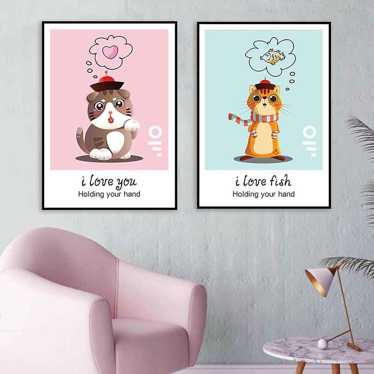 Tranh Pha Lê Tráng Gương Treo Tường Hiện Đại _ Tranh Đôi Chú Mèo Đáng Yêu