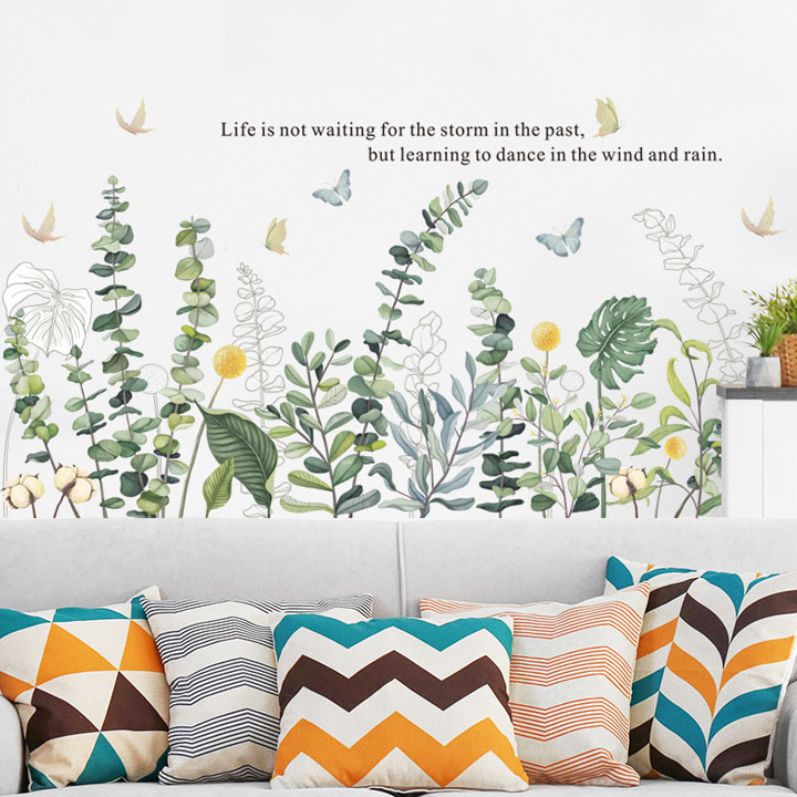 Decal trang trí chất liệu PVC loại 1 dày dặn, sắc nét, trang trí phòng khách, quán cafe- chân tường hoa cỏ- mã sp LV09