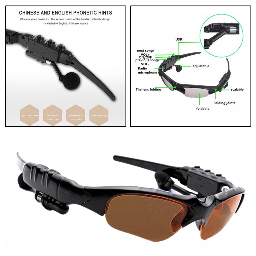 Sports Bluetooth Sunglasses Headset Headphone for Men Earpiece Hands-Free