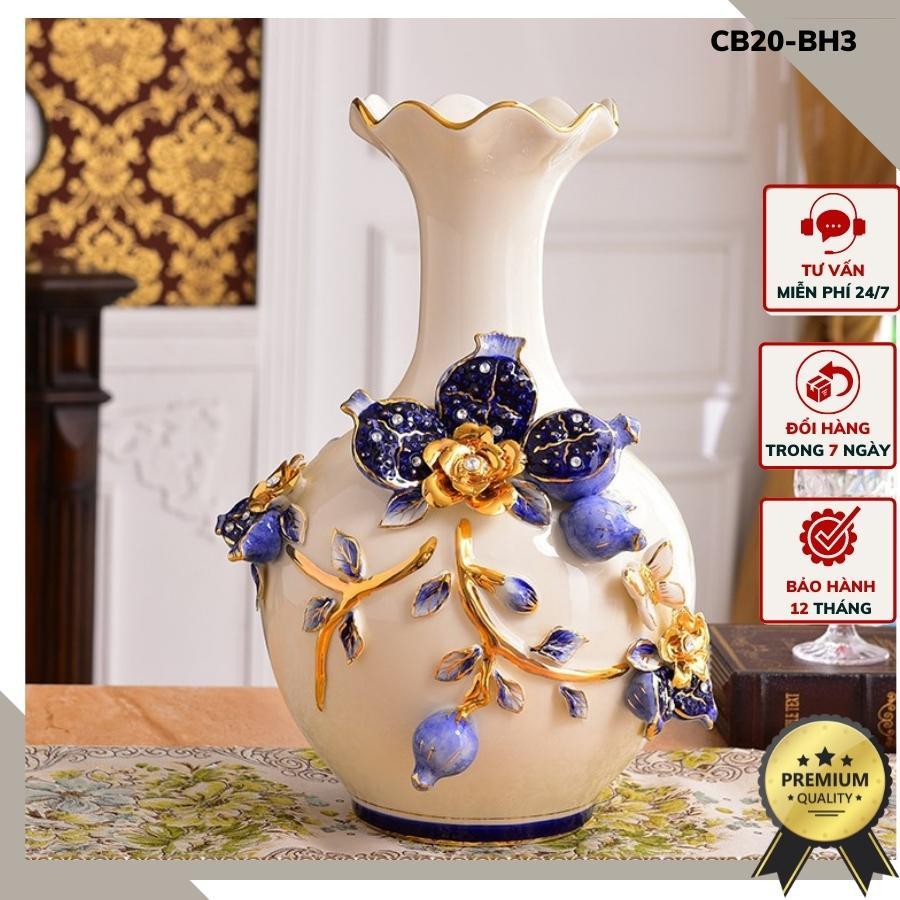 Bình hoa điểm hoa lựu nổi, đính đá mạ vàng cao cấp mang phong cách tân cổ điển sang trọng CB20-BH3