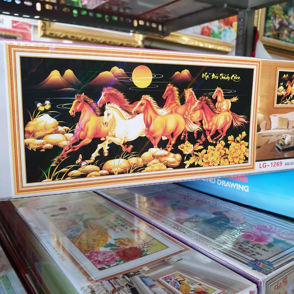 Tranh Đính Đá MÃ ĐÁO THÀNH CÔNG NỀN ĐEN . Kích Thước: 1m x 50cm - 1m5 x 70cm - 1m8 x 85cm