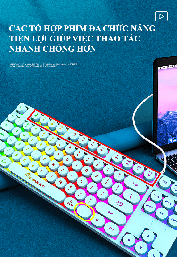 Bàn phím giả cơ SHIPADOO K87 nút tròn với thiết kế mini nhỏ gọn có đèn led 7 màu cực đẹp -HT - HÀNG CHÍNH HÃNG